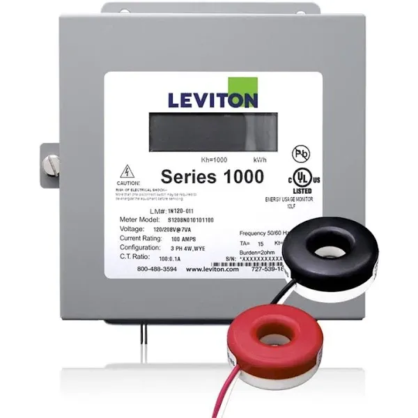 Leviton 1K240-1SW Series 1000 120/240V 100A 1P3W Indoor Kit with 2 Solid Core CTS