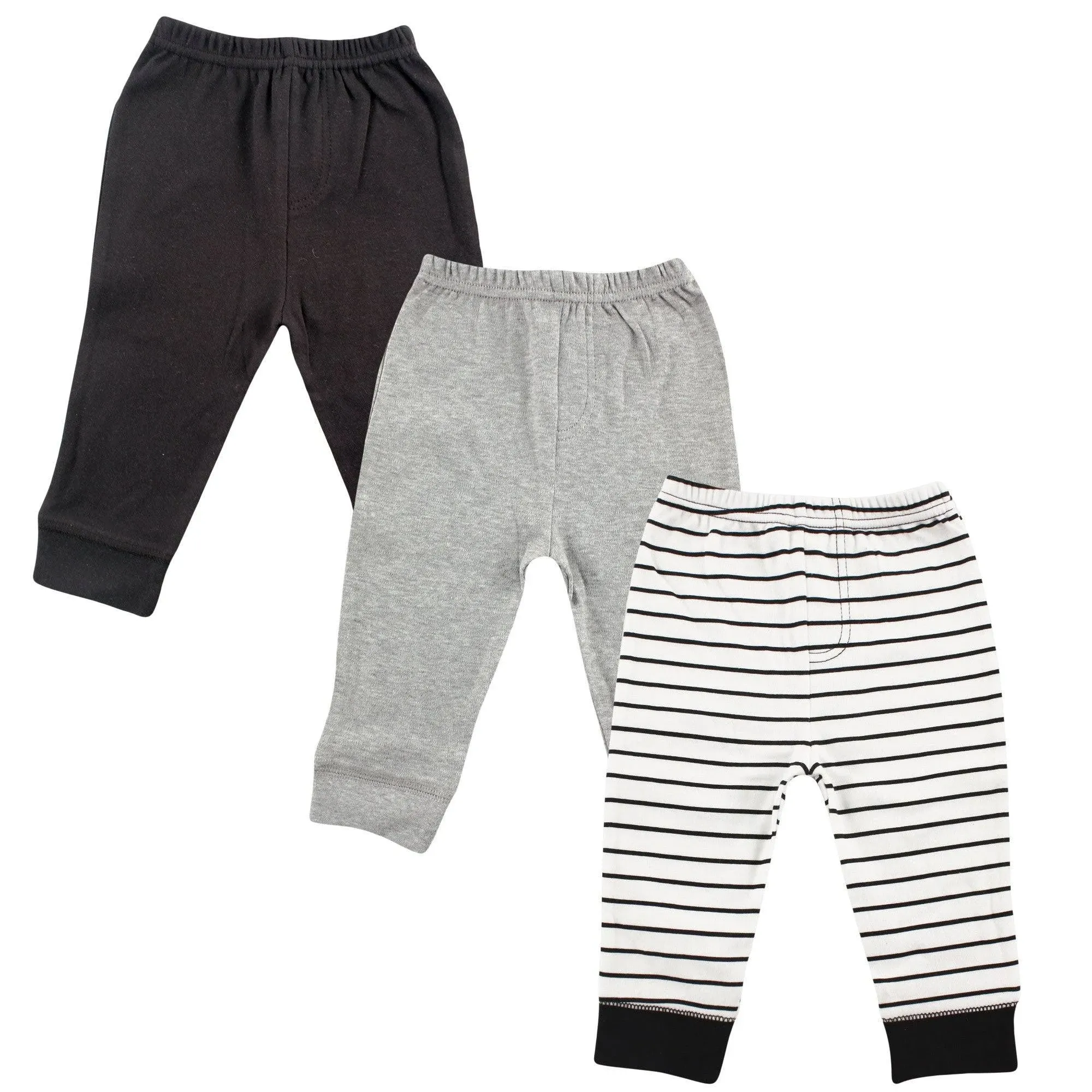 Luvable Friends Baby and Toddler Boy Cotton Pants 3pk, Black Stripe, 18-24 Months