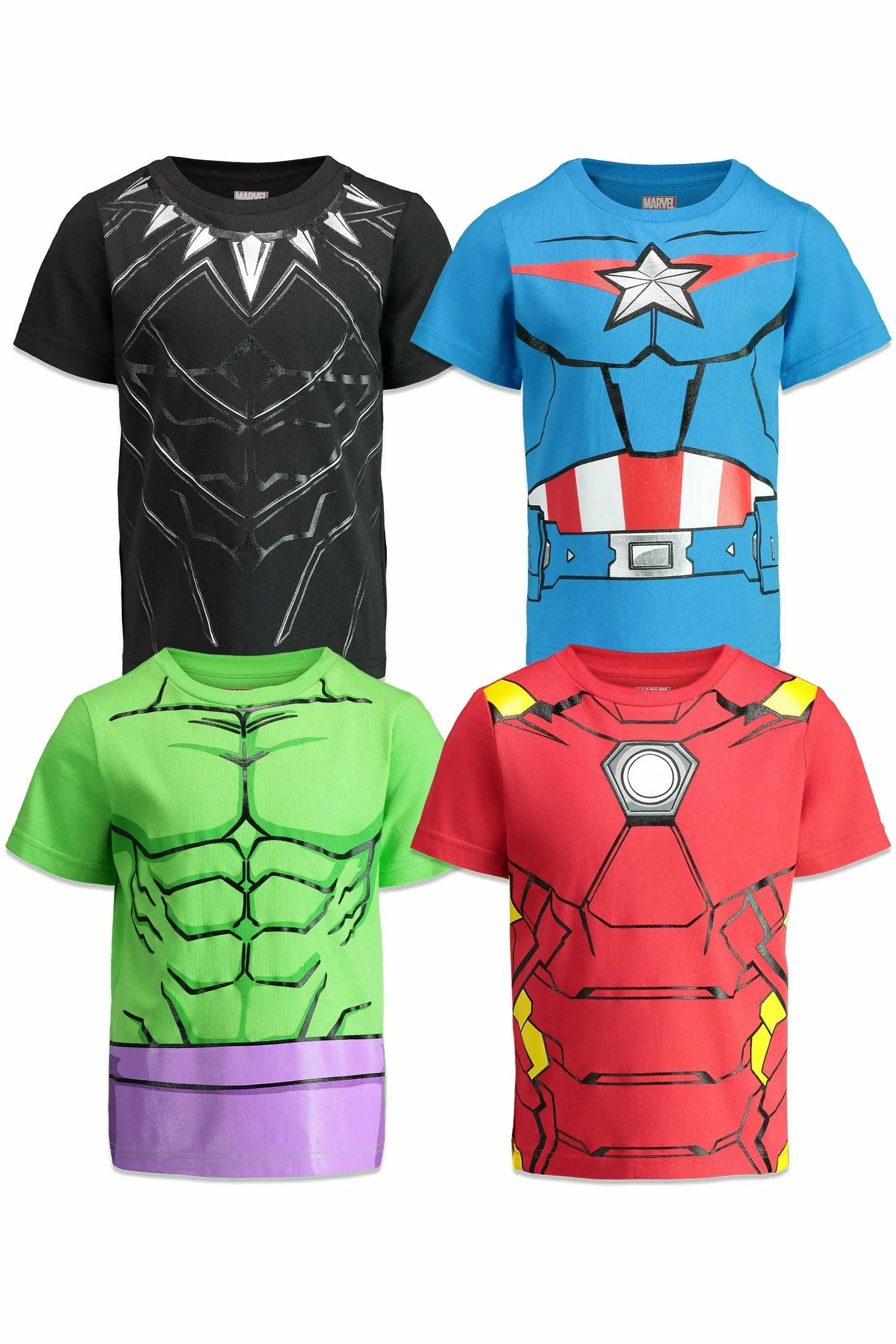 Marvel Avengers Iron Man Captain America Black Panther Big Boys 4 Pack Athletic T-Shirts