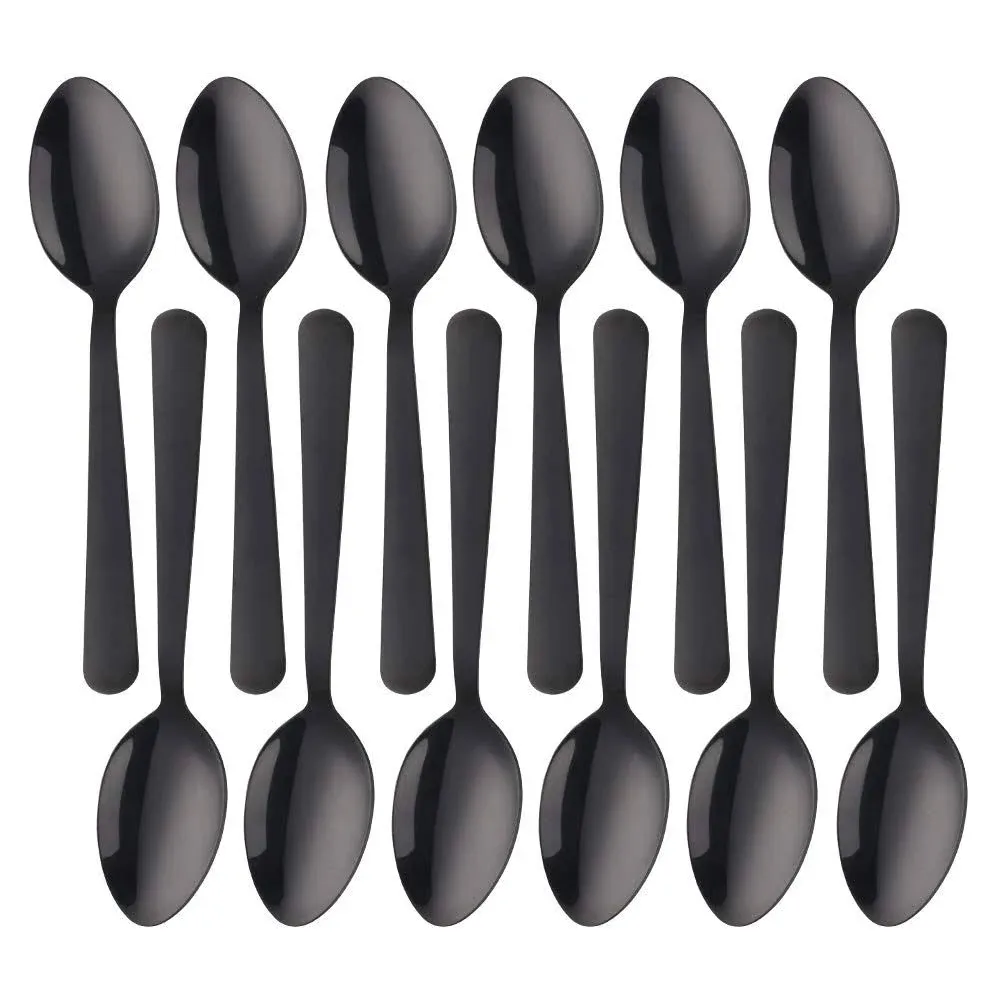 MINGYU Colorful Teaspoons Silverware Set of 12 - Black 6-in Small Spoons Set ...