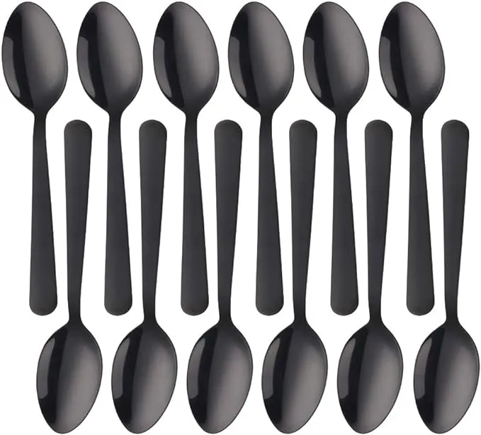 MINGYU Colorful Teaspoons Silverware Set of 12 - Black 6-in Small Spoons Set ...