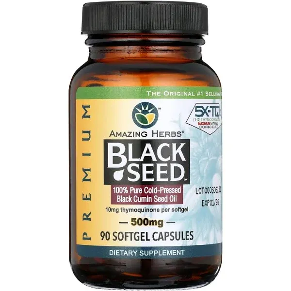 Amazing Herbs Cold-Pressed Black Seed Oil, 500 mg, Softgels - 90 count