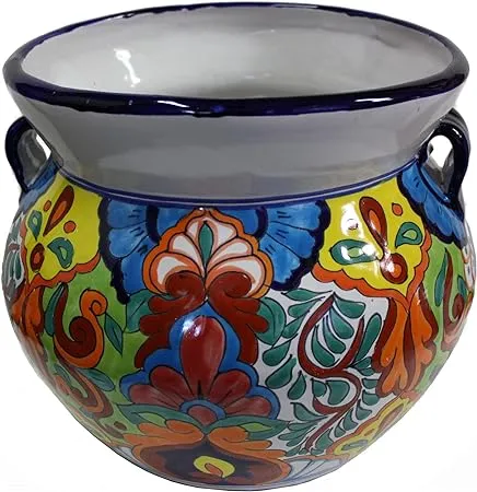 Medium-Sized Rainbow Mexican Colors Talavera Ceramic Garden Pot