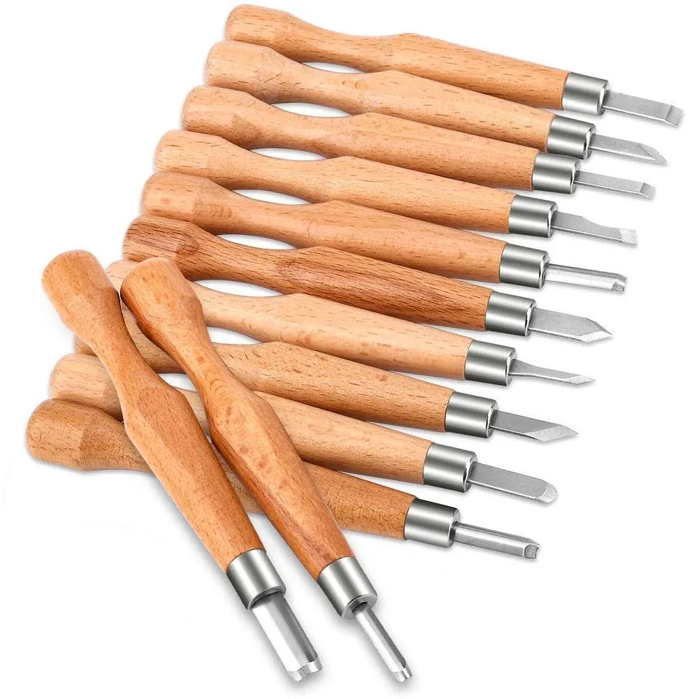 PRUGNA Hardwood Carving Tools Kit AISI-07 Carbon Steel Graver Set for Beginne...