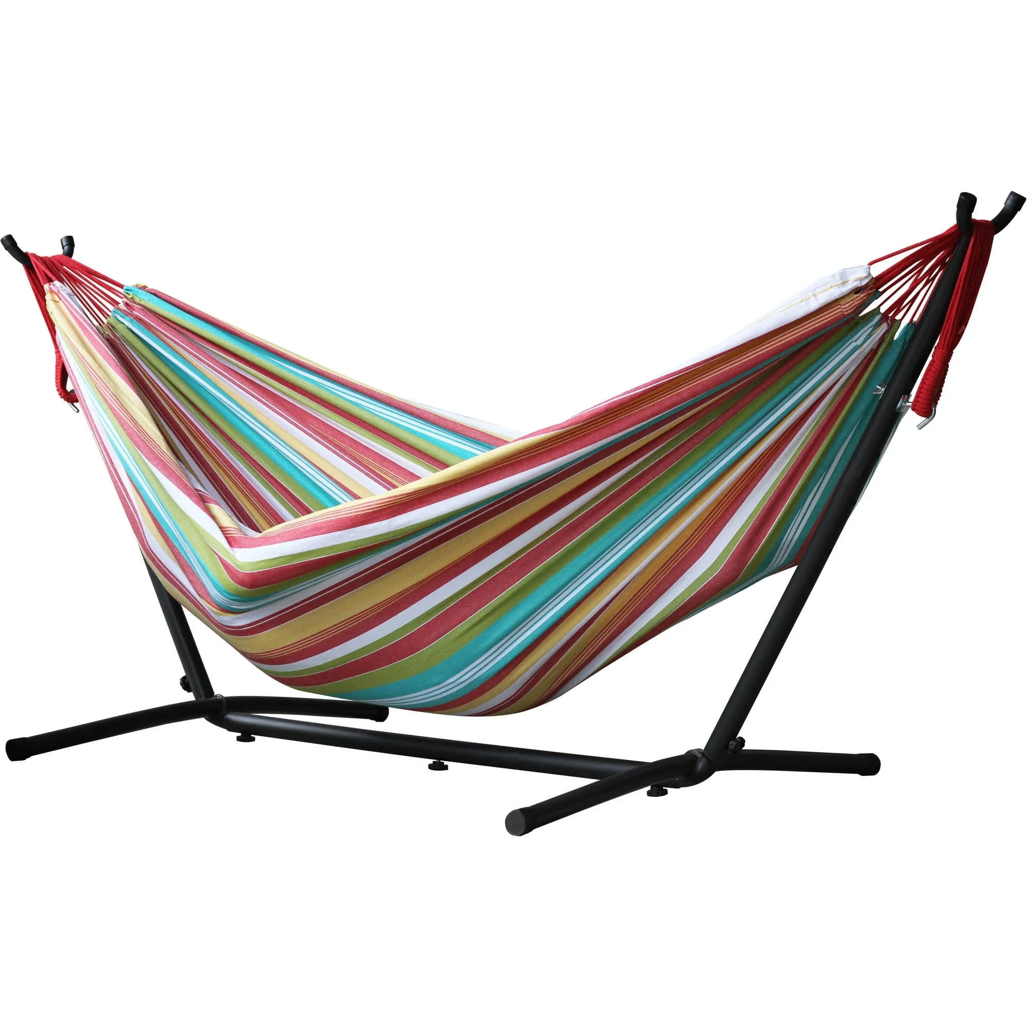 Vivere Double Cotton Hammock with Space Saving Stand and Carry Bag - Salsa