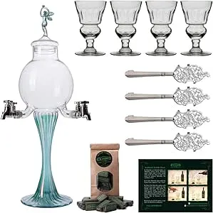 Absinthe Accessory Set Green Fairy | 1x Absinthe Fountain | 4x Absinthe Glasses | 4x Absinthe Spoons | 1x Absinthe Sugar Cubes