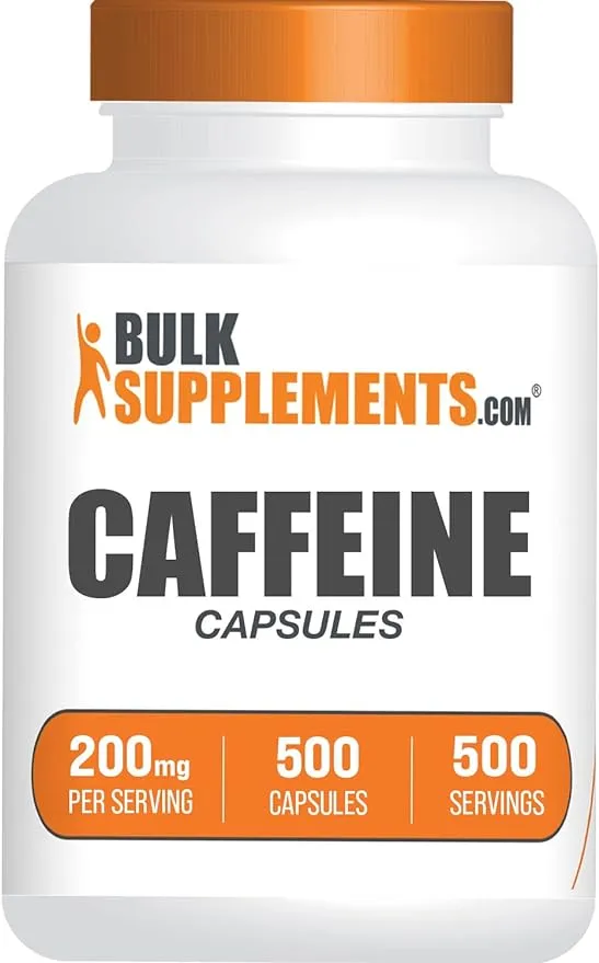 BulkSupplements.com Caffeine 200mg Capsules - Caffeine Supplements, Caffeine Pills 200mg - for Energy Support, 1 Caffeine Capsule per Serving, 500 Capsules (Pack of 1)