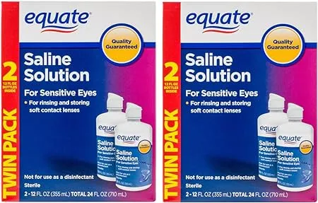 Solución salina Equate, solución para lentes de contacto para ojos sensibles, paquete doble, 2 x 12 fl oz (2 x 12 fl oz)