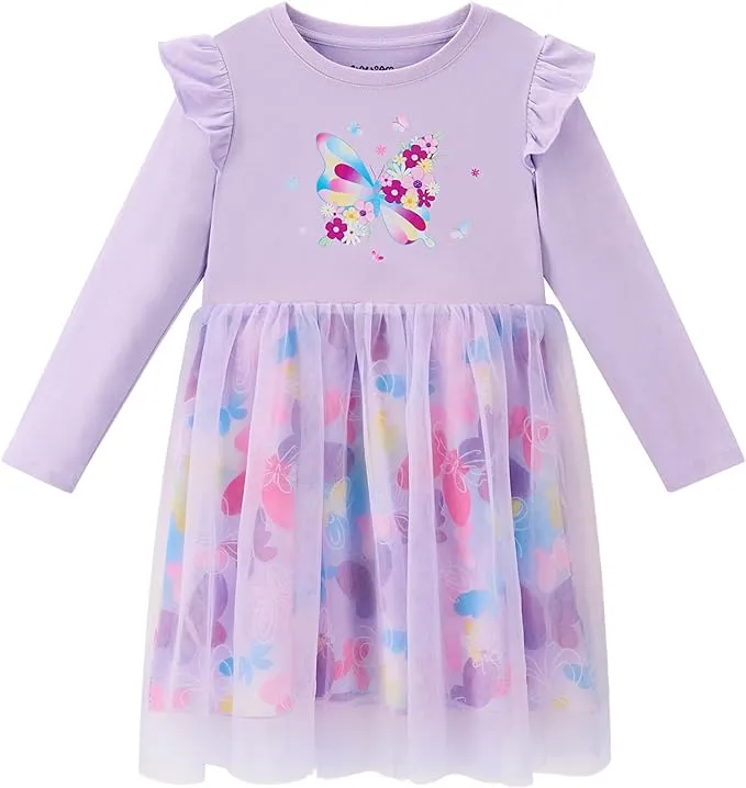 Toddlers Girls Long Sleeve Dress Tulle Dress Cotton Tutu Dress