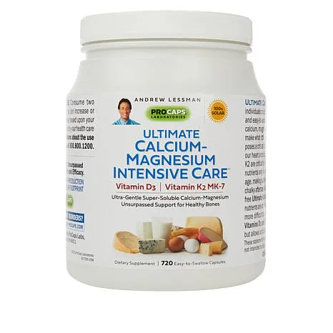 Andrew Lessman Ultimate Calcium-Magnesium Intensive Care with Vitamin D3 & K2 MK7-120 mcg - 720 Capsules – Bone and Skeleton Health Essentials. Gentle, Easy to Swallow, Super Soluble. No Additives