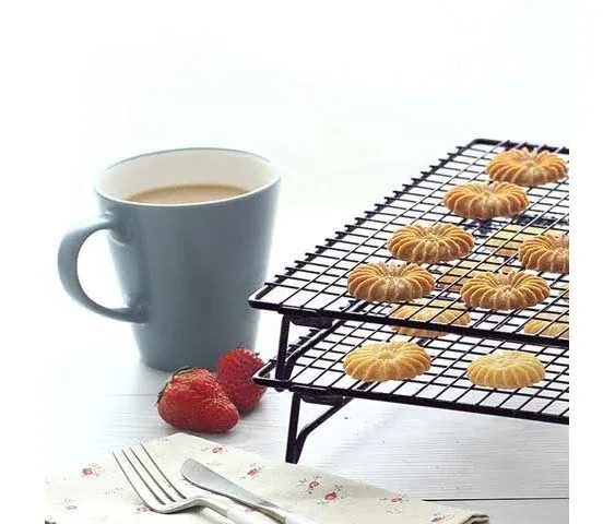 Kingrol 2-Piece Cooling Rack with Collapsible Folding Legs - for Cooking, Roasting, Drying, Grilling (Black)