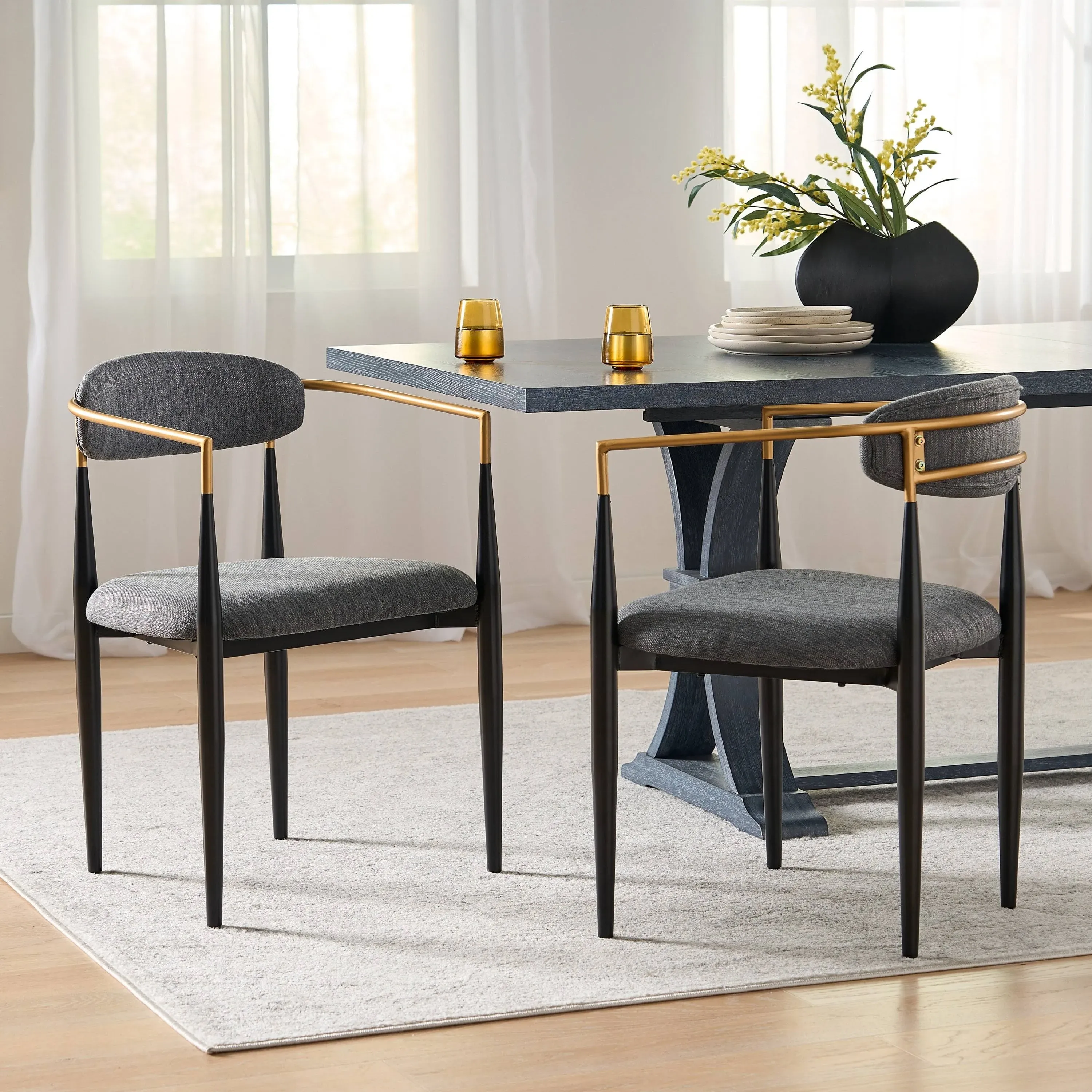 GDF Studio Camas Modern Upholstered Iron Dining Chairs (Set of 2)