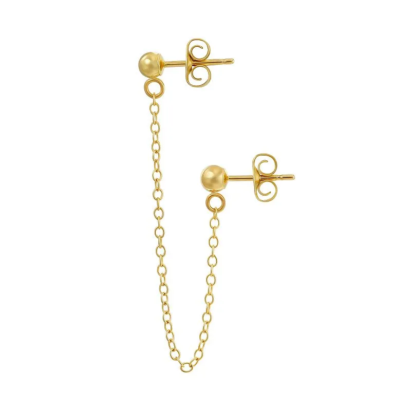 Forever 14k Gold Single Chain Earring with 3mm Ball Stud Posts