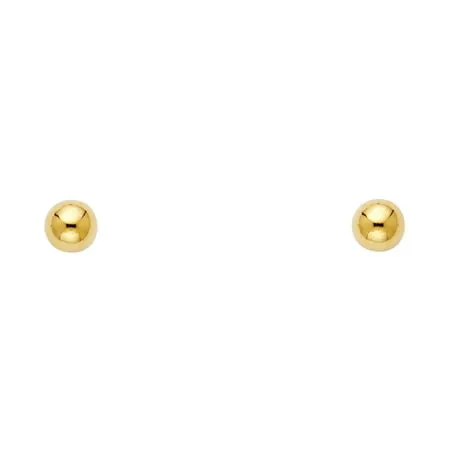 FB Jewels 14K Yellow Gold 5mm Post Push Back Ball Womens Stud Earrings