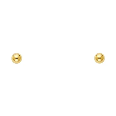 FB Jewels 14K Yellow Gold 4mm Post Push Back Ball Womens Stud Earrings