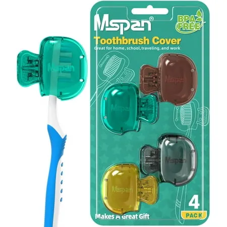 Mspan Toothbrush Protector Travel Cover: Brush Head Cap Cute Clip Case Bulk Guard - Oral Care Accessories Pod for Kids adults