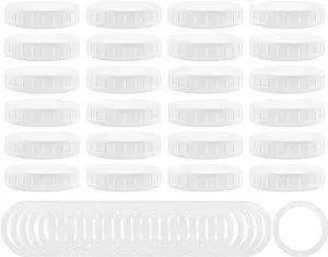 Cornucopia Wide Mouth Plastic Mason Jar Lids with Silicone Seal Rings (24-Pack Deluxe Set) White