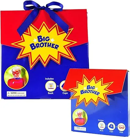 Tickle & Main - Big Brother Gift Set - 3 Piece Set Includes Big Brothers Are Superheroes Book Satin Cape and Mask