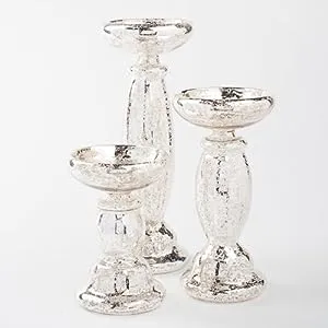 Eastland® Unique Mercury Glass Pillar Candle Holder Set of 3 (3 Sizes)