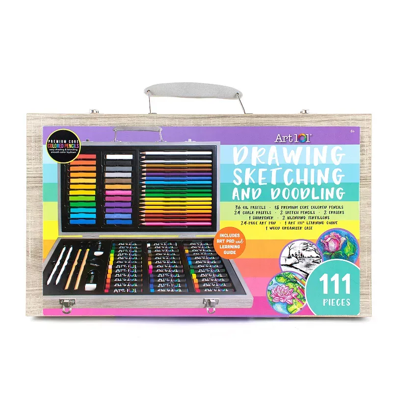 Art 101 Drawing, Sketching, and Doodling 111 Piece Wood Art Set, Multi