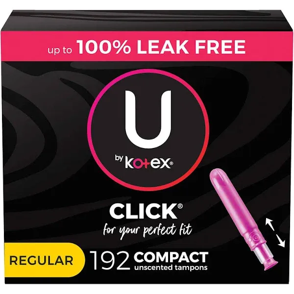 U by Kotex Click Compact 45-Count Regular Absorbency Unscented Tampons with Plastic Applicator - 6/Case