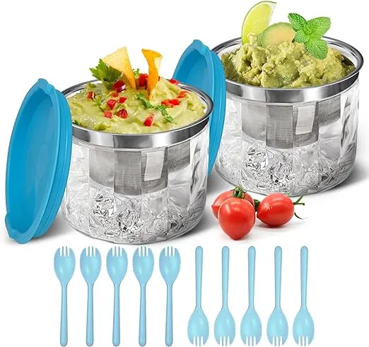 INNOVATIVE LIFE Ice Bowls for Serving Cold Food 2Pack, 25oz Dip Chiller Bowl Platters for Sauces, Salsa, Guacamole, Salad, Pasta