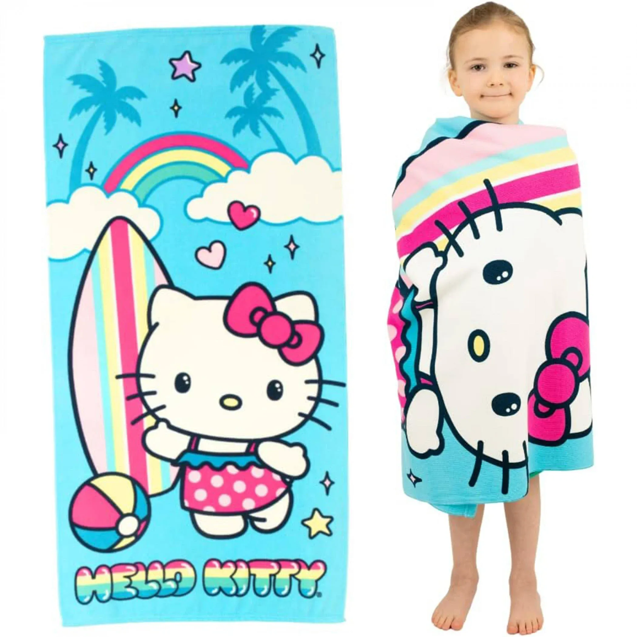 Franco Sanrio Hello Kitty Super Soft Lightweight 100% Recycled Bath/ Pool/Beach Towel