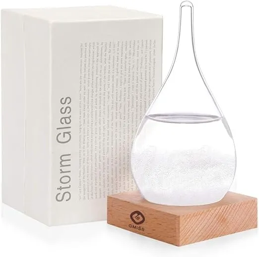 Storm Glass Weather Forecast, Storm Global Weather Station on Wooden Base, Cr...