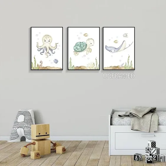 Yuaruo Ocean Animal Nursery Canvas Wall Art