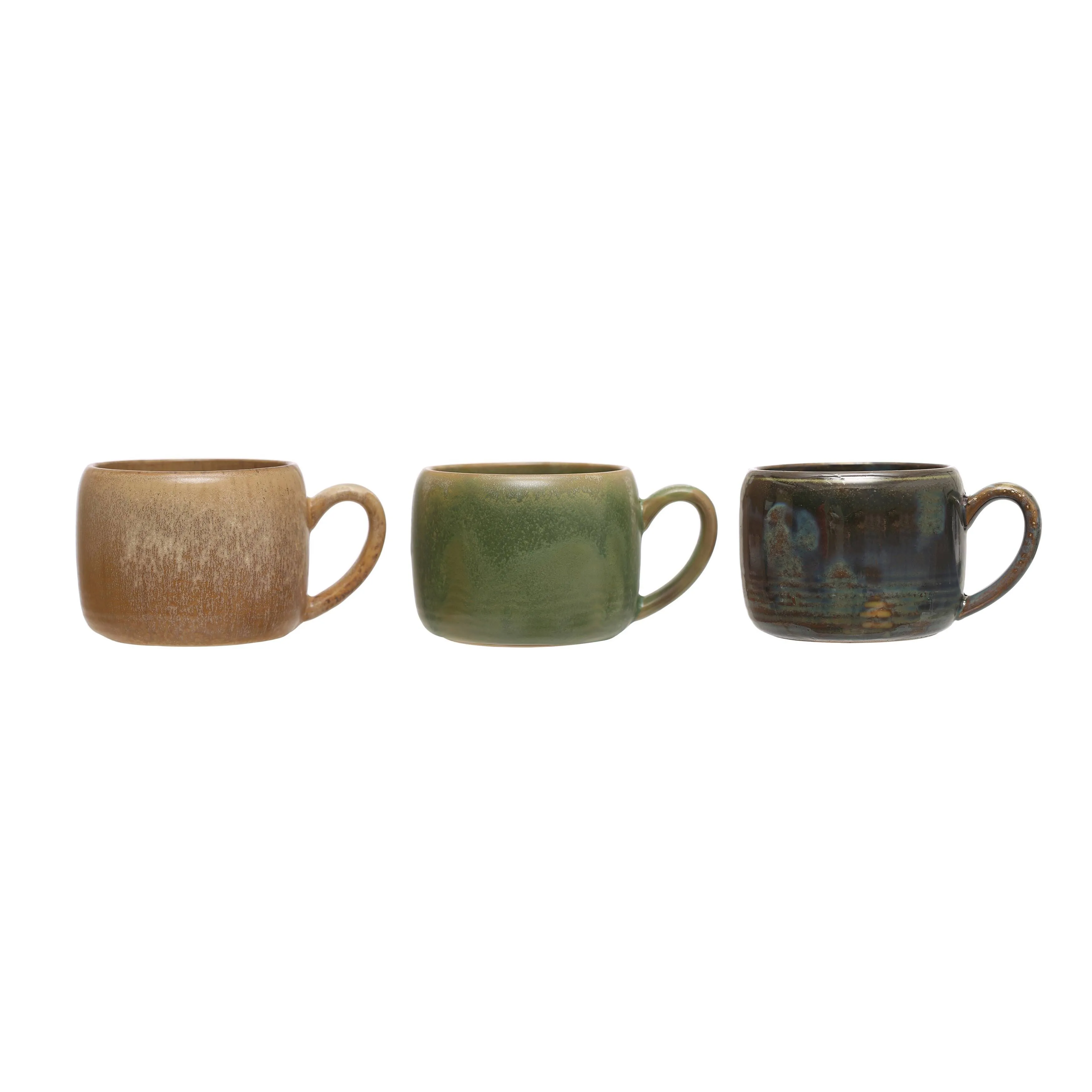 5.5 Inches Stoneware Mug With Rustic Finish, Multicolor, Set of 3 - Contemporary - Mugs - by Olive Grove | Houzz