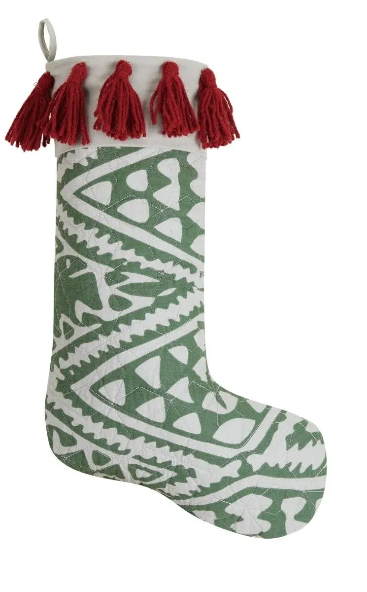 Peking Handicraft Aisha Quilted Christmas Stocking with Tassels