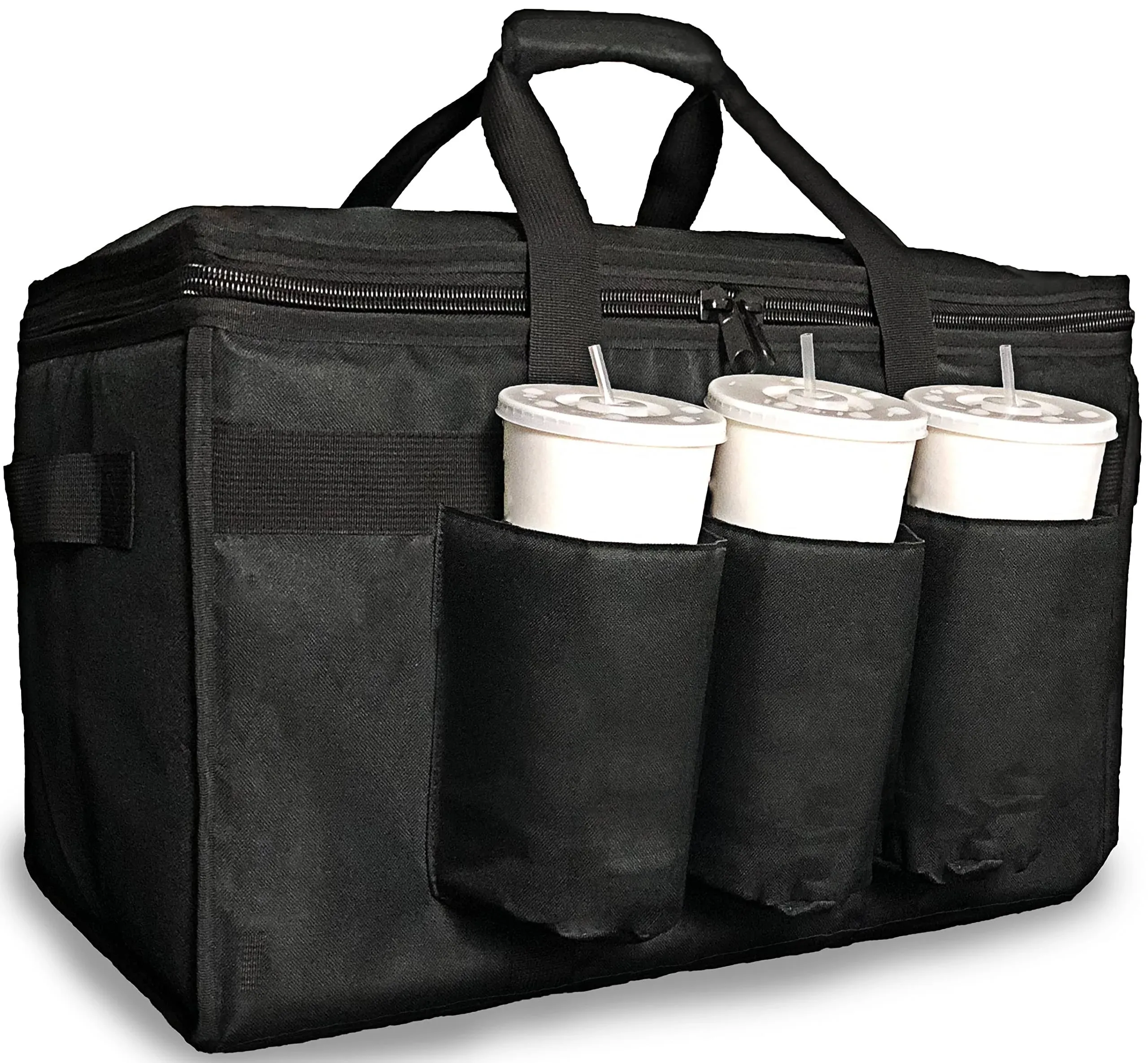 Insulated Food Delivery Bag with Cup Holders/Drink Carriers Premium XXL, Great