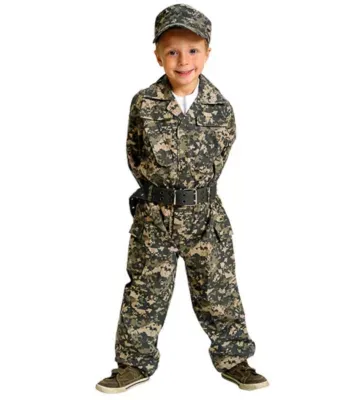 The Costume Center Men's Jr. Camouflage Suit W/cap & Belt Halloween Costume - Size 4/6, Green