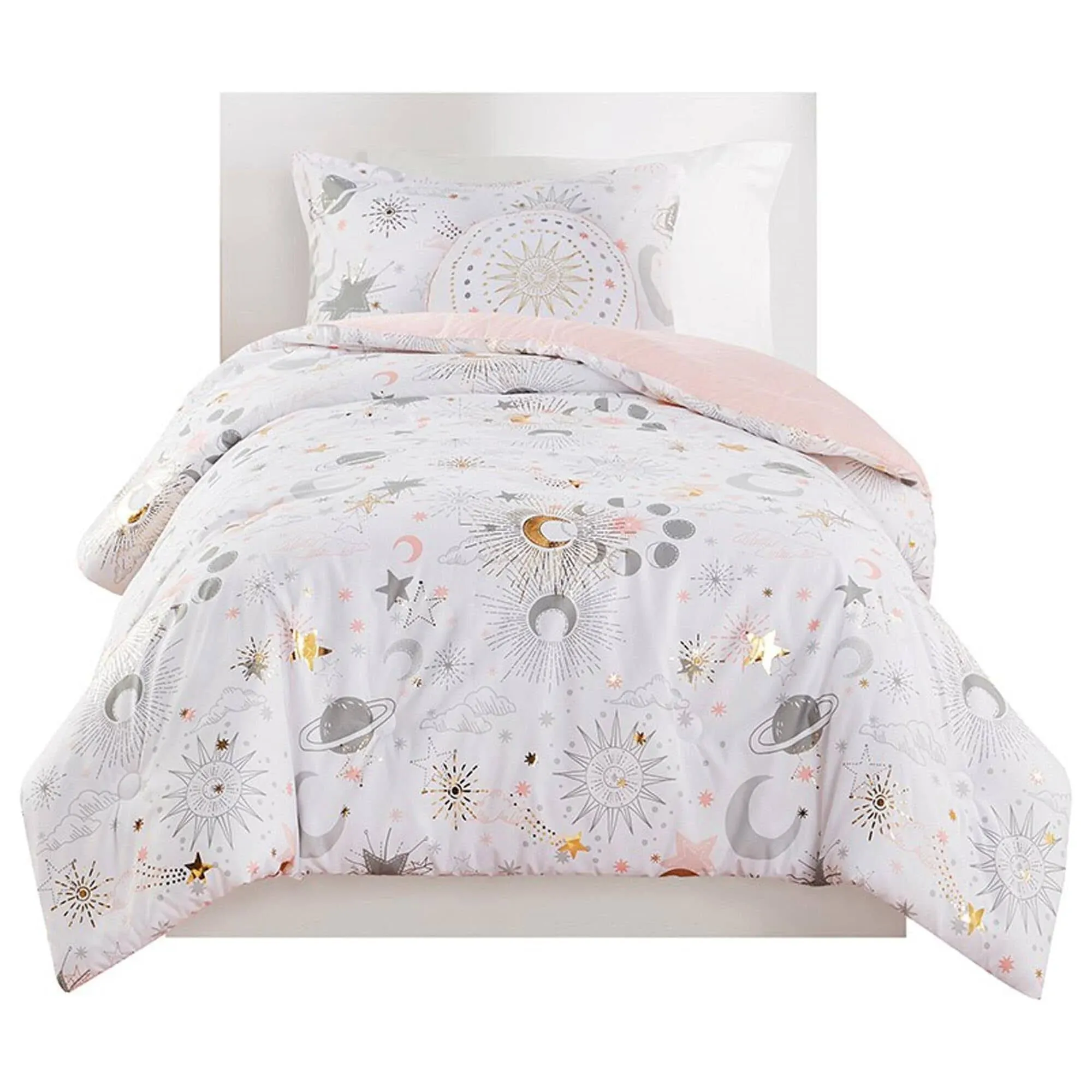 Mi Zone Kids - Celia Starry Sky Metallic Printed Comforter Set - Full/Queen - Blush/Gold