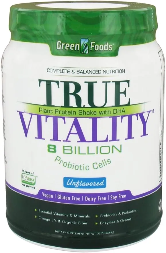 Green Foods True Vitality Plant Protein Shake, with DHA, Unflavored - 22.7 oz