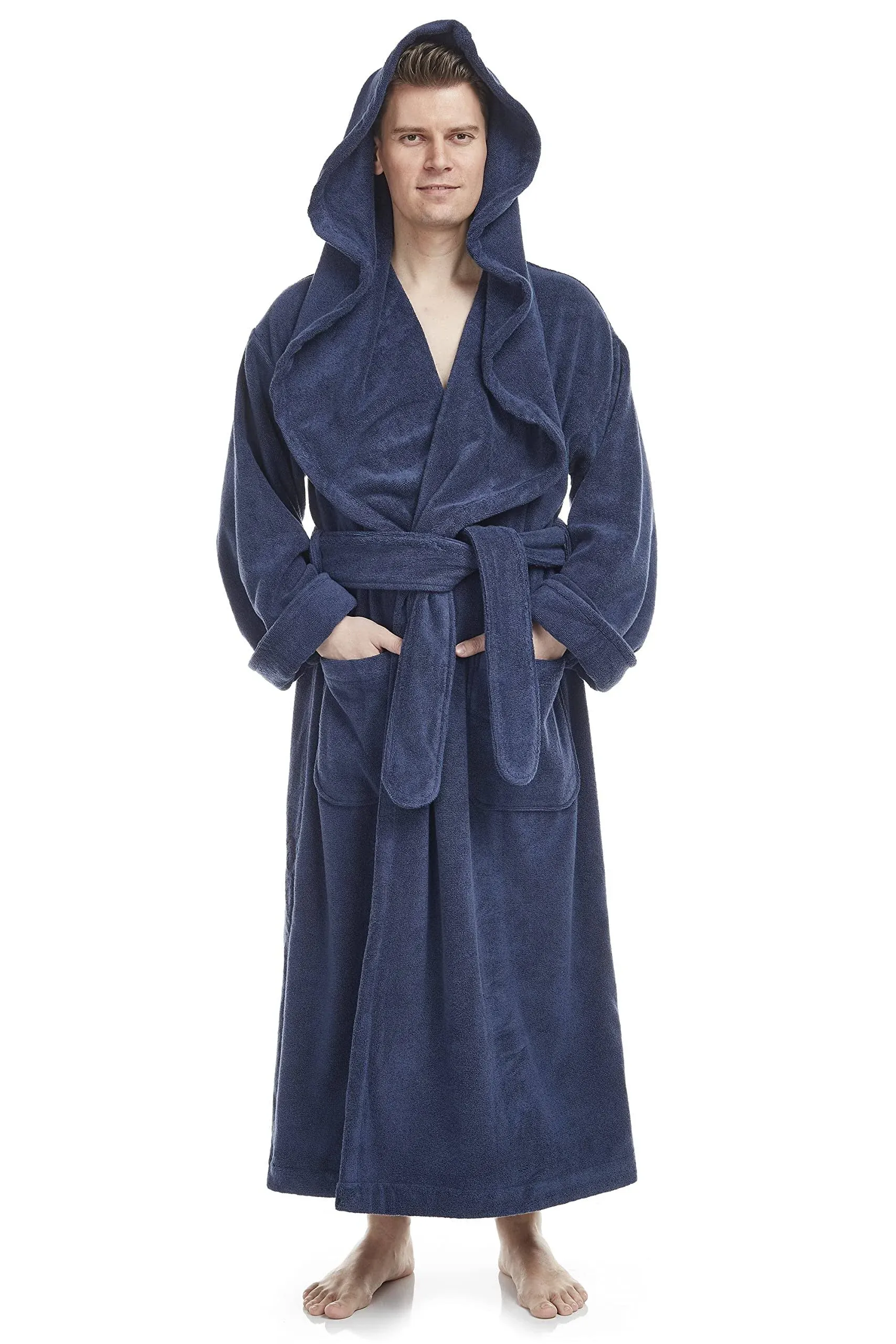 Arus Men’s Big & Tall Long Monk Robe Hooded Full Length Turkish Cotton Bathrobe