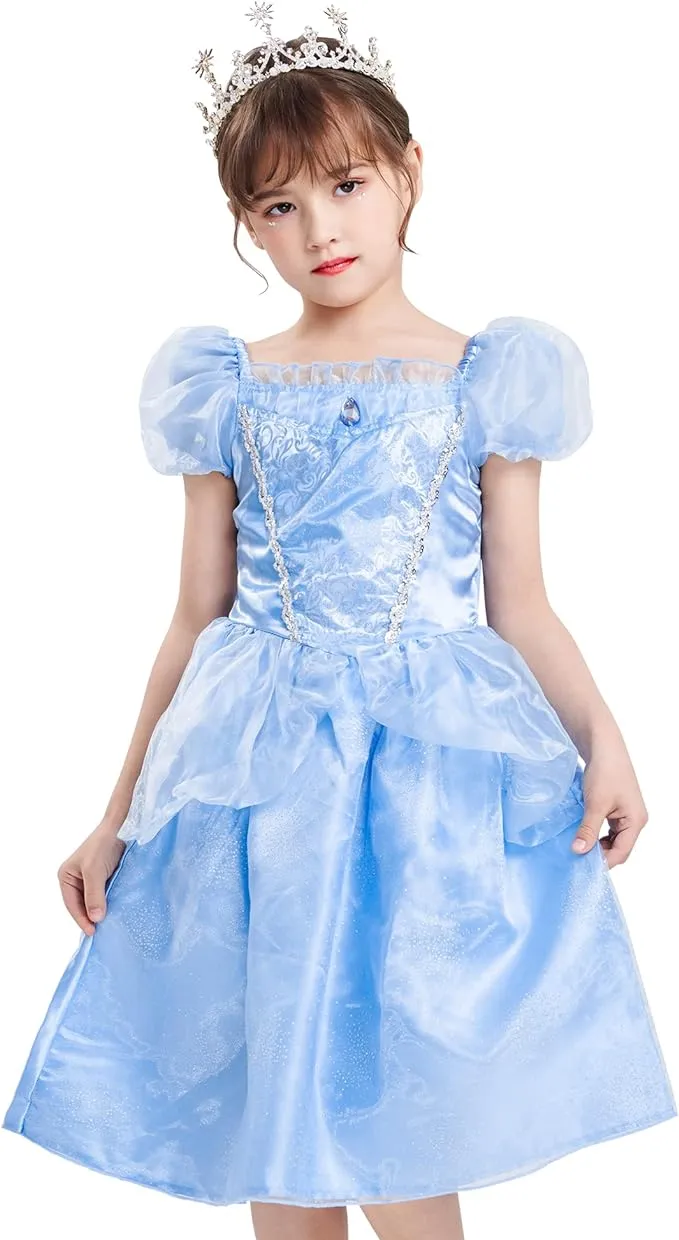 KAWELL Girls Princess Elsa Anna Costume Birthday Party Christmas Halloween Fancy Dress up