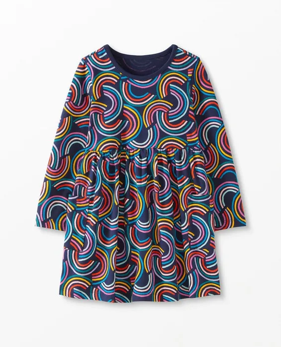 Girls' Geo Rainbow On Navy Long Sleeve Print Pocket Dress in 100% Cotton - Size Toddler 3 by Hanna Andersson