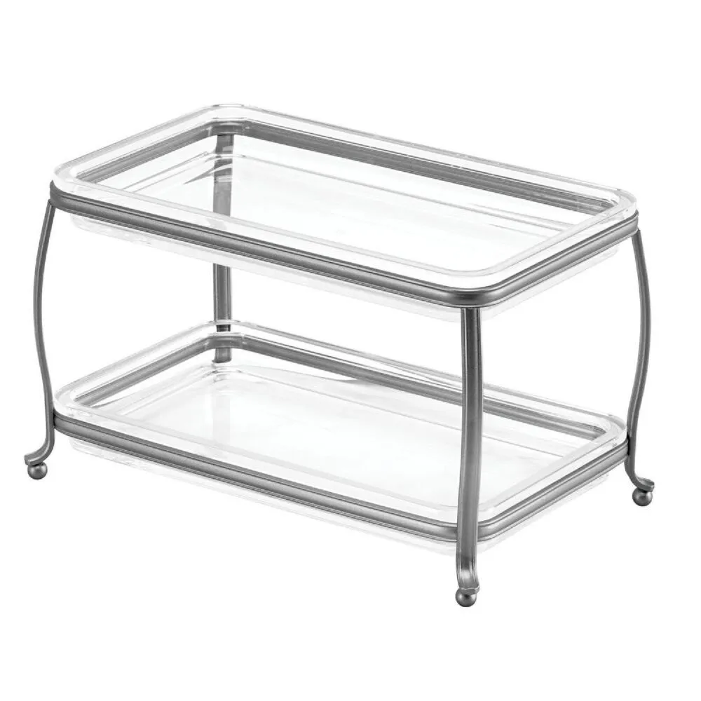 mDesign 2 Tier Bathroom Vanity Makeup Storage Organizer Tray - Gray/Clear