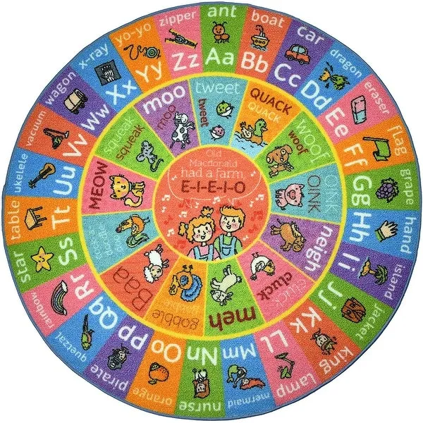 KC Cubs ABC Alphabet with Old MacDonald's Animals Educational Learning & Game Oval Area Rug Carpet for Kids and Children