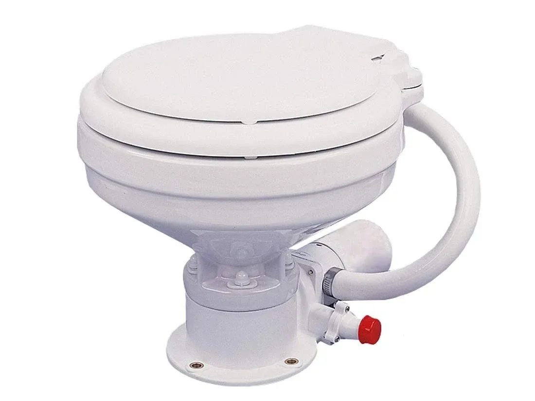 TMC Electric Marine Toilet, RV Toilet with Clamp-On Hose Connection, Boat Toilet, Compact Design Bowl, Heavy-Duty Macerator Pump, On-Off Flush Control Switch, Quiet Soft-Close Lid, 12V DC - FO720