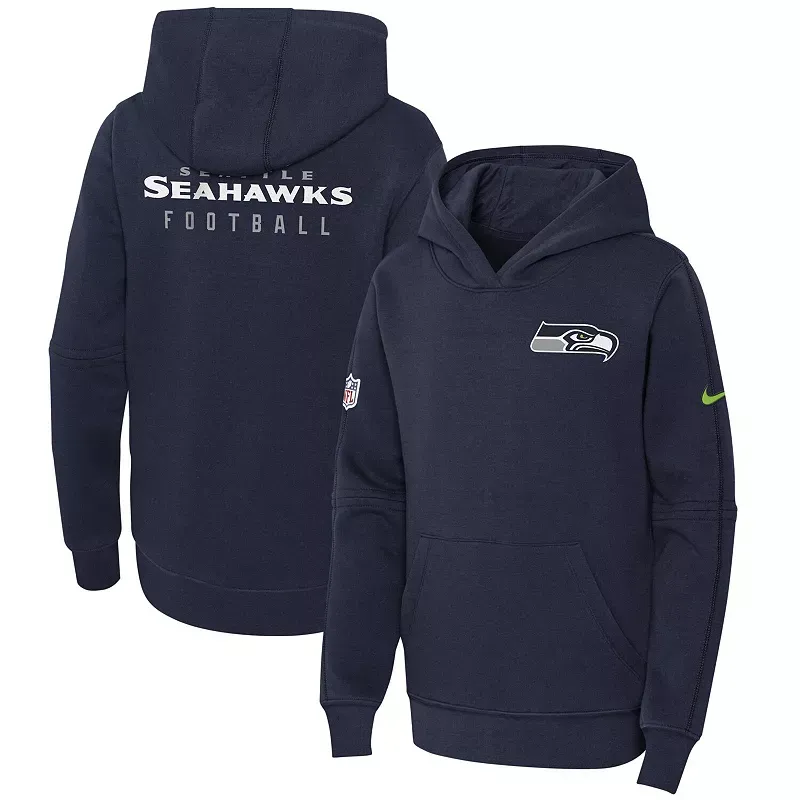 Youth Nike Navy Seattle Seahawks 2023 Sideline Club Fleece Pullover Hoodie