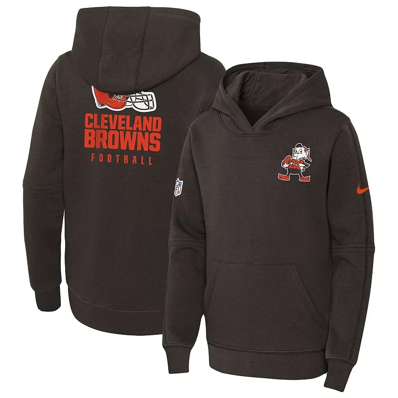 Youth Nike Brown Cleveland Browns 2023 Sideline Club Fleece Pullover Hoodie