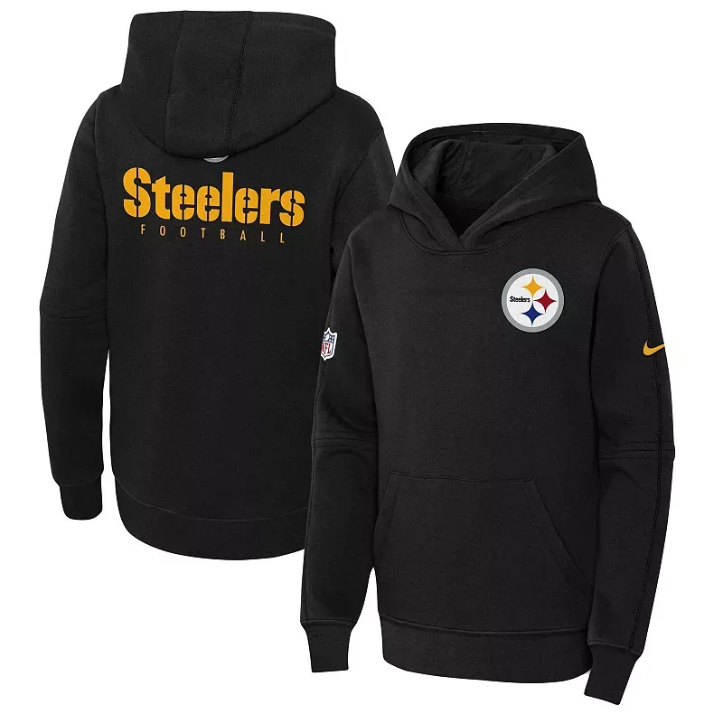 Youth Nike Black Pittsburgh Steelers 2023 Sideline Club Fleece Pullover Hoodie