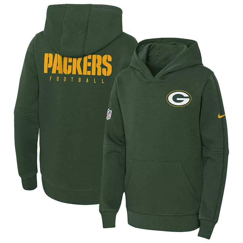 Youth Nike Green Green Bay Packers 2023 Sideline Club Fleece Pullover Hoodie