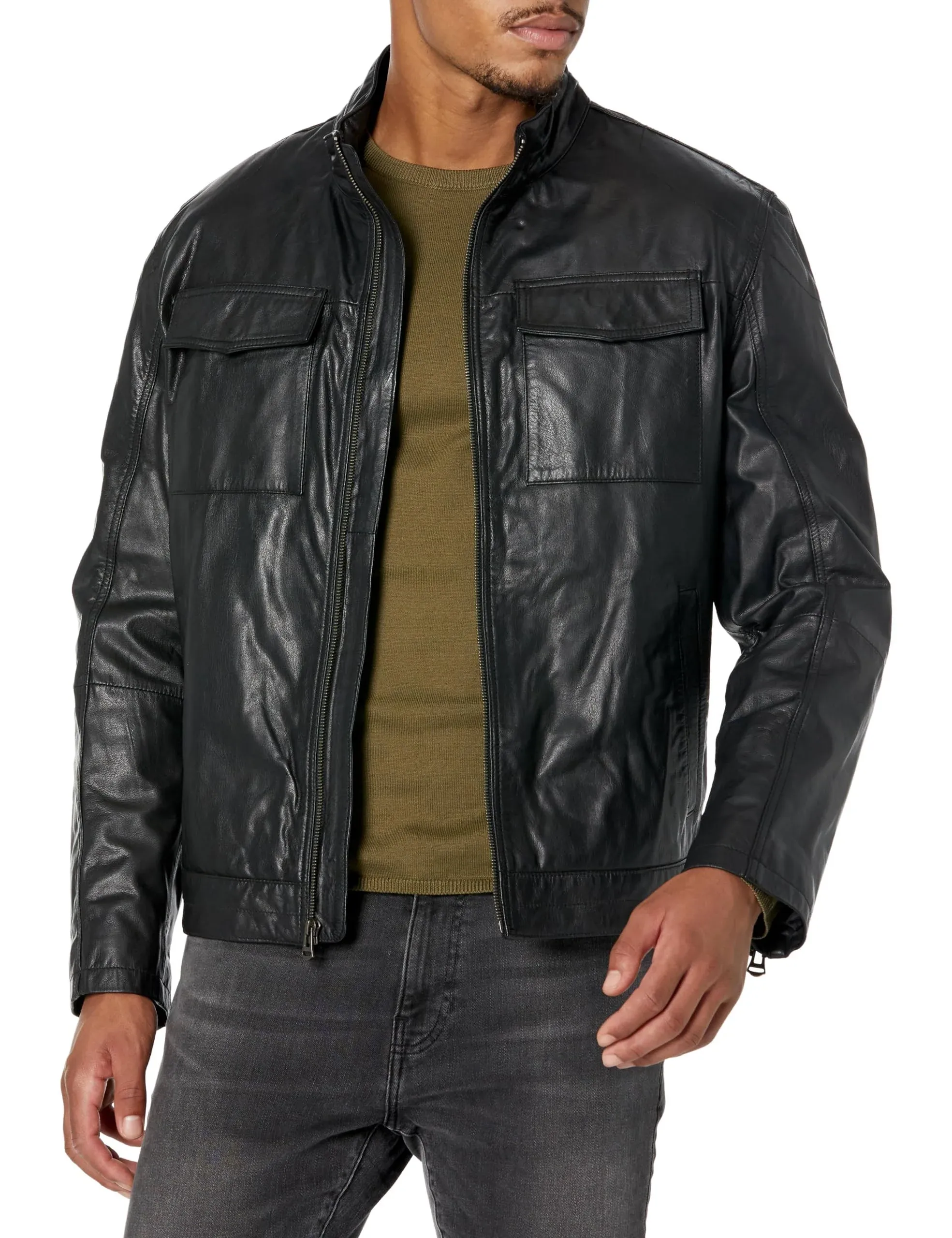 Cole Haan Men's Washed Leather Trucker Jacket