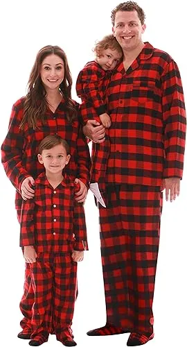 #followme Mens Printed Fleece Family Pajamas, Buffalo Plaid, Large