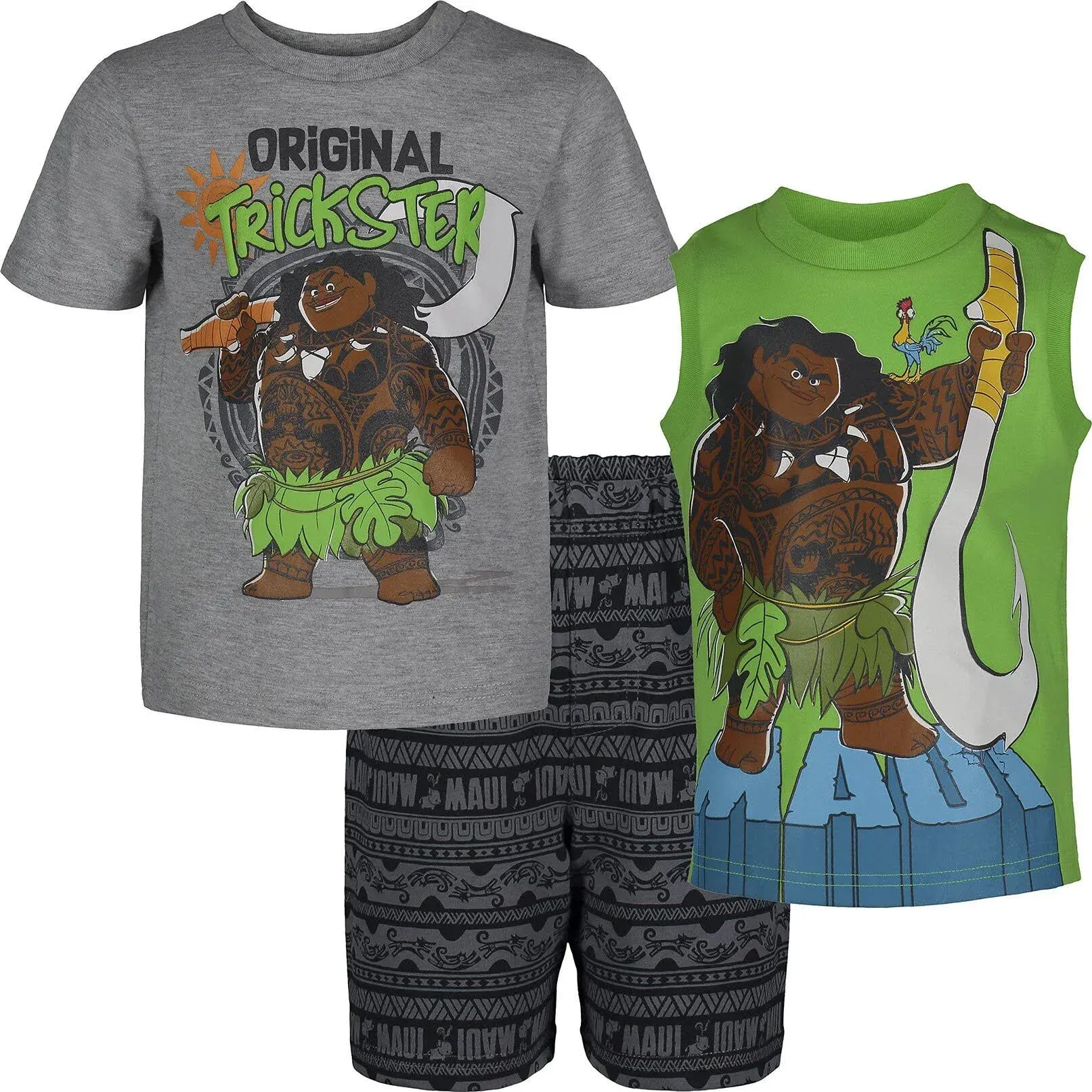 Disney Moana Maui Little Boys French Terry T-Shirt Tank Top and Shorts 3 Piece ...