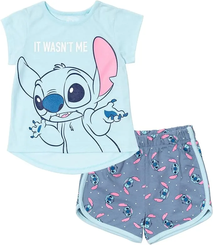 Disney Lilo & Stitch Big Girls T-Shirt and French Terry Shorts Outfit Set Blue 14-16