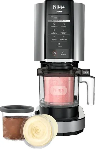 Ninja NC301 CREAMi Ice Cream Maker, for Gelato, Mix-ins, Milkshakes, Sorbet, Smoothie Bowls & More, 7 One-Touch Programs, with (2) Pint Containers & Lids, Compact Size, Perfect for Kids, Silver